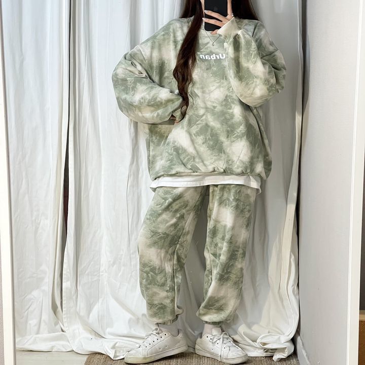 4-color tie dye women's clothing, suitable for spring, autumn, winter, sleeved, long pants, fashionable casual_voghion.com