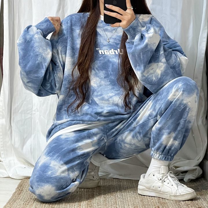 4-color tie dye women's clothing, suitable for spring, autumn, winter, sleeved, long pants, fashionable casual_voghion.com