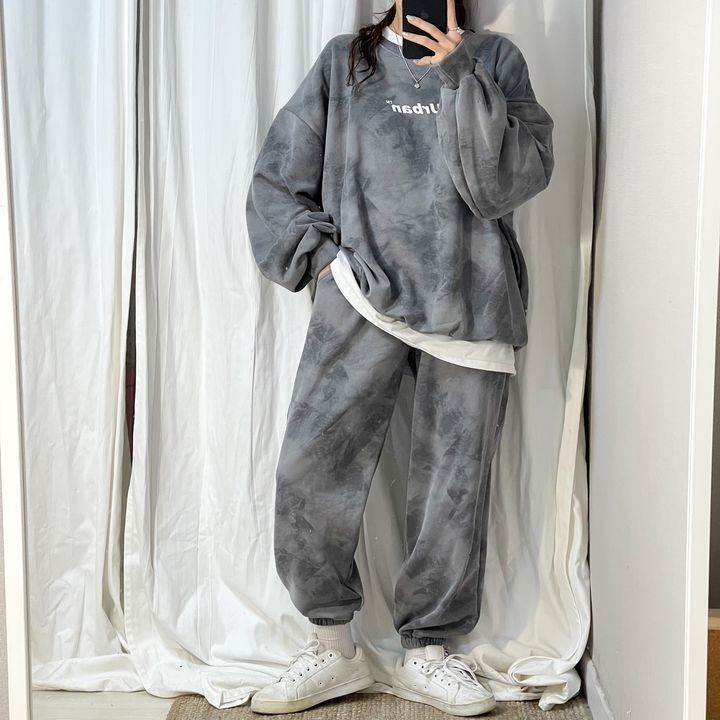 4-color tie dye women's clothing, suitable for spring, autumn, winter, sleeved, long pants, fashionable casual_voghion.com