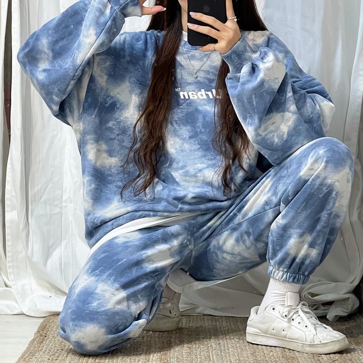 4-color tie dye women's clothing, suitable for spring, autumn, winter, sleeved, long pants, fashionable casual_voghion.com
