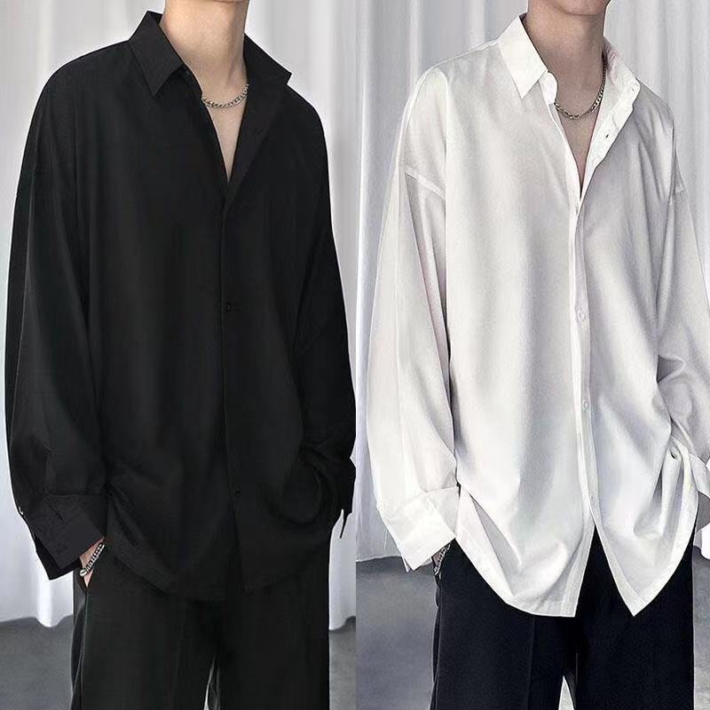 Very fairy shirt male ruffian handsome black Korean style trendy shirt long sleeves loose casual cold drooping men's shirt