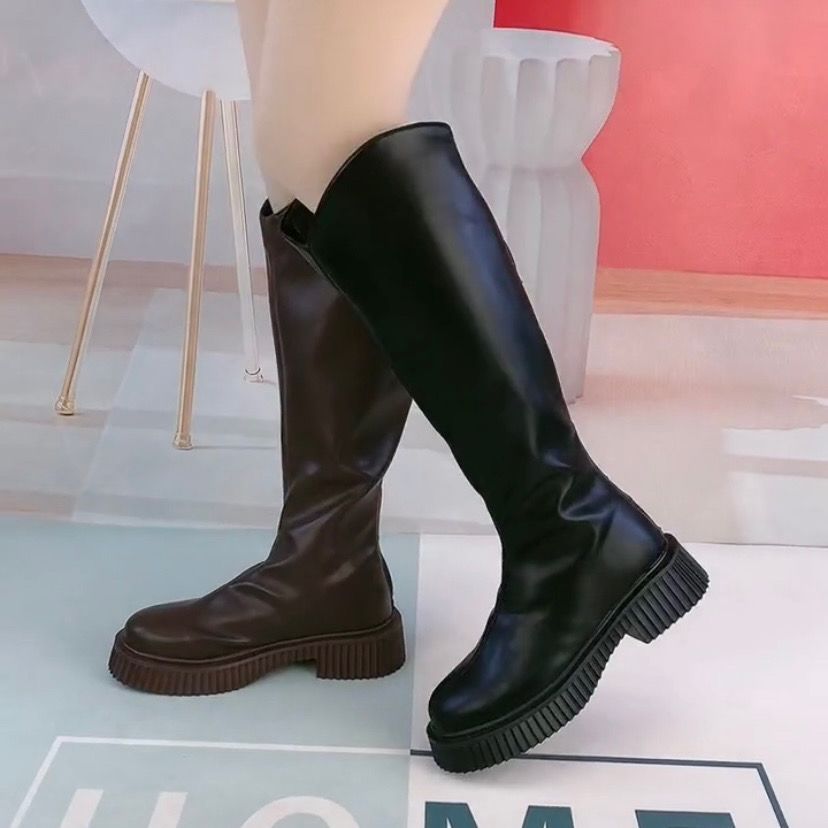 Women's 2022 winter new leather plus fat and enlarged boots with thick legs and fat but knee-high mid-heel knight boots for women
