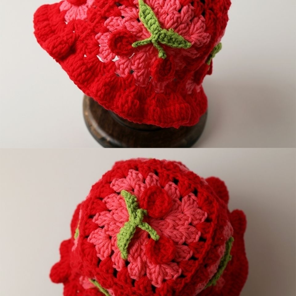WN Japanese ins cherry fisherman hat pure hand-woven knitted woolen hat sweet and cute net red same style hat