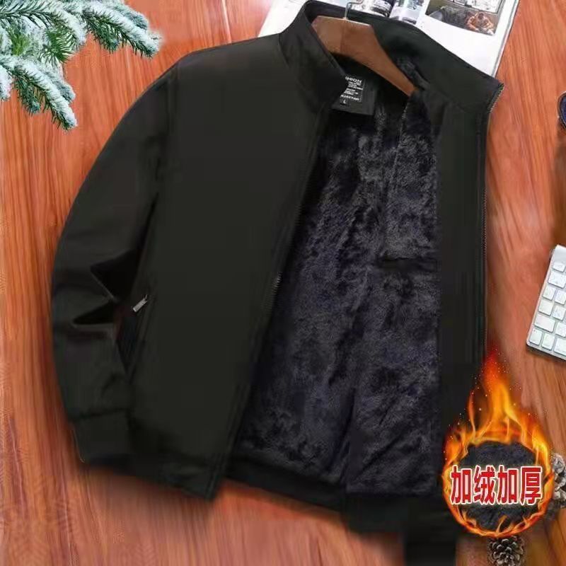 2021新款中年男士外套秋冬衣服潮流夾克加絨加厚外套棒球服爸爸裝