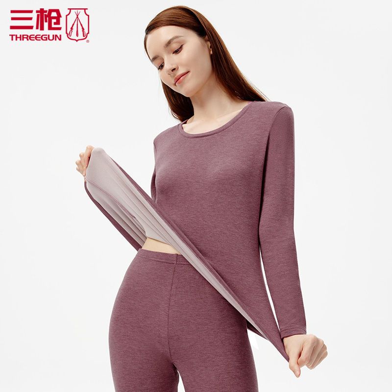 三枪热力弹大码保暖内衣女加肥加大厚款秋衣秋裤薄绒无尺码23914