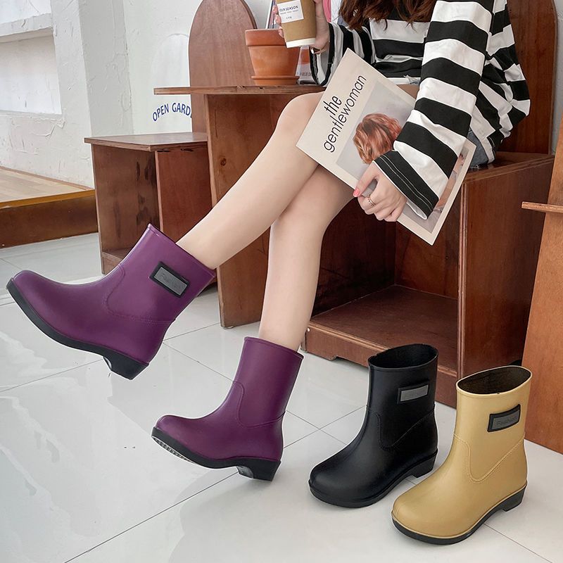 新款时尚雨鞋女士中筒保暖雨靴防滑水鞋高筒胶鞋成人加棉水靴套鞋