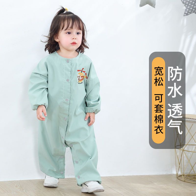 Baby coveralls spring, autumn and winter whole body waterproof and anti-dirty outerwear baby crawling clothes children's painting coveralls