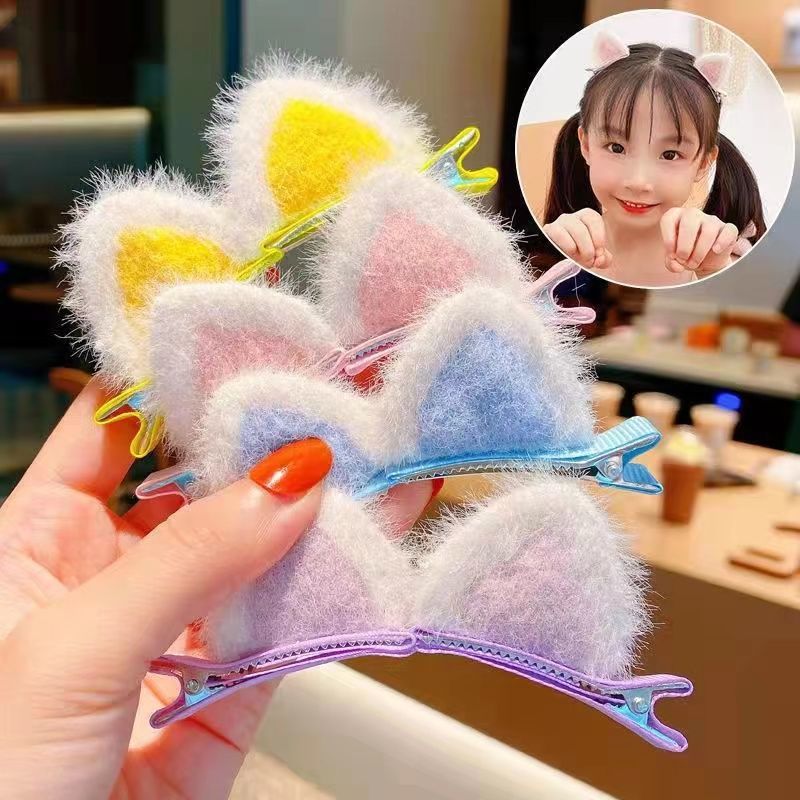 Cute children's hairpin hair accessories bangs clip broken hair forehead little girl autumn and winter furry hairpin net red hairpin girl