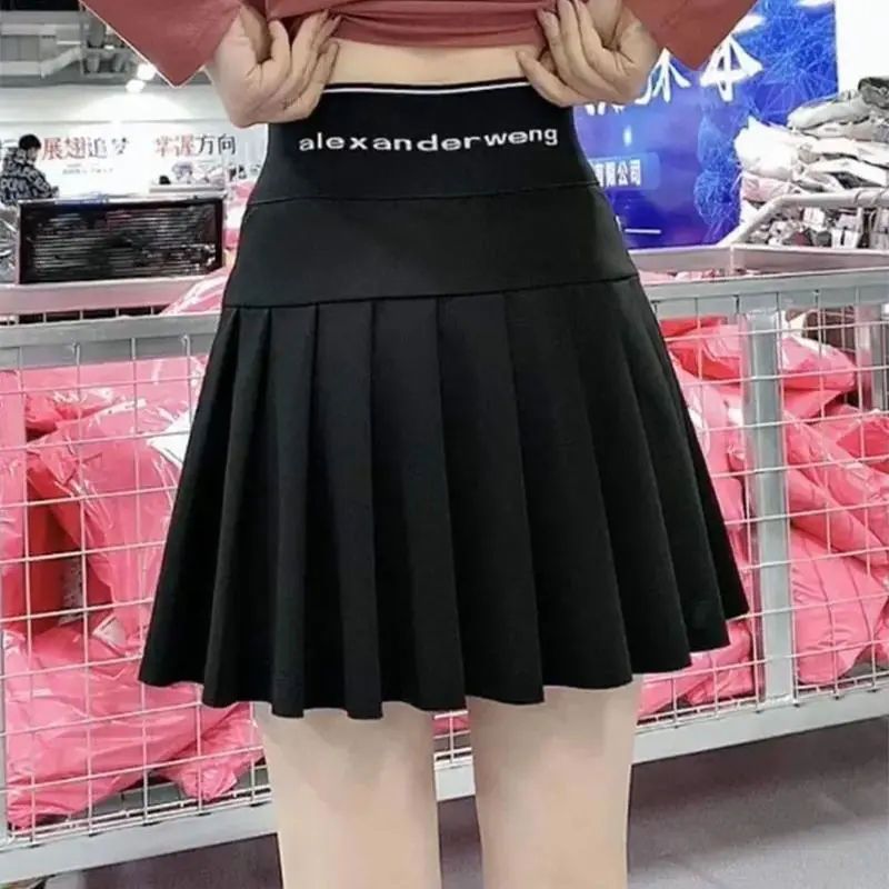 Pleated skirt female 2022 new high waist a-line skirt black spring and summer four seasons skirt with elastic waist and thin skirt