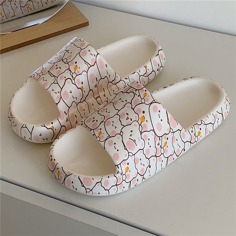 Thin strip Korean version cute bear sandals and slippers for women summer stepping on feces feeling home anti-slip deodorant bath soft-soled slippers
