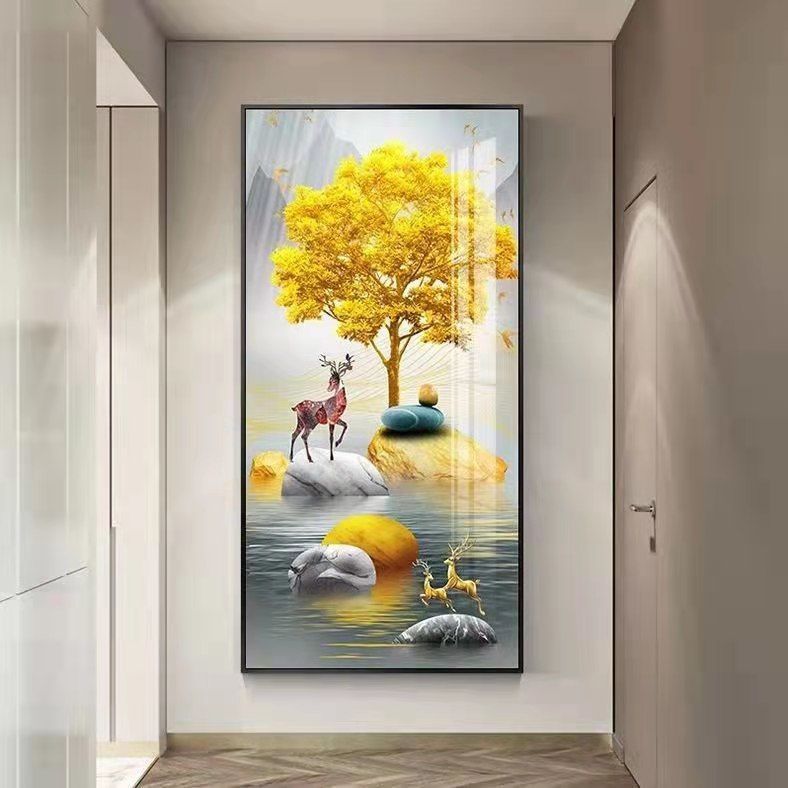 现代简约入户玄关装饰画轻奢大气走廊尽头挂画客厅玄幻过道壁画