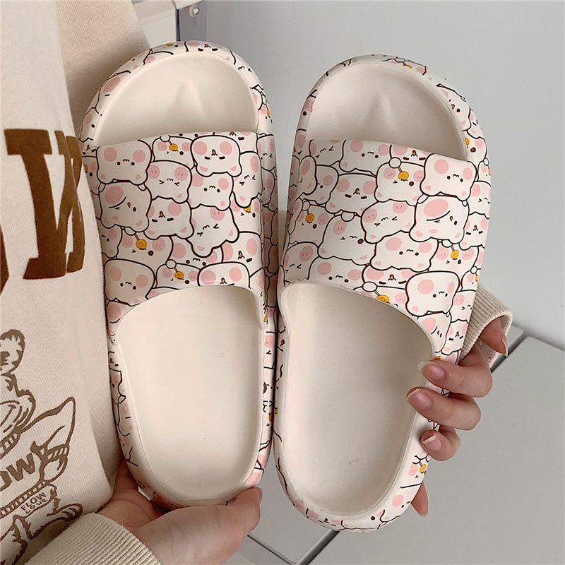 Thin strip Korean version cute bear sandals and slippers for women summer stepping on feces feeling home anti-slip deodorant bath soft-soled slippers