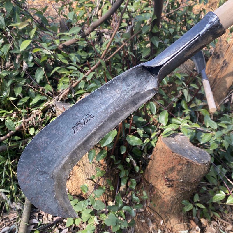 纯手工砍柴刀弹簧钢全钢锻打镰刀头老式老款砍柴树砍楠竹砍柴大刀