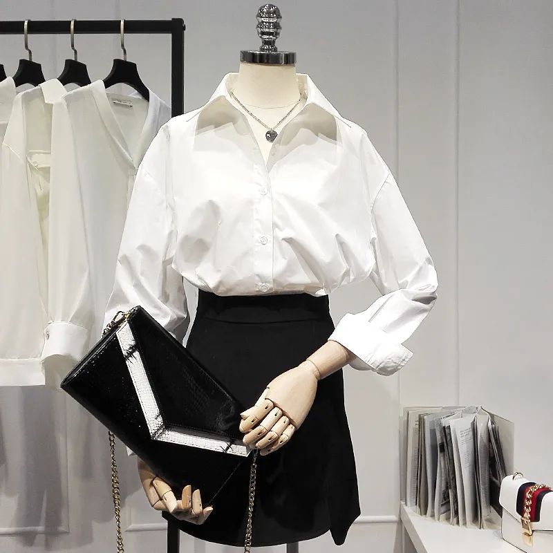 White chiffon shirt women's loose and thin spring and autumn new temperament simple shirt design sense niche top