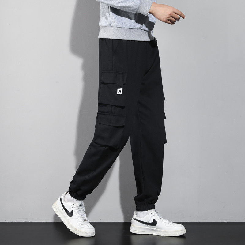 Pure cotton spring and autumn overalls men's loose wear-resistant work casual beam feet multi-pocket auto repair site anti-scald pants men