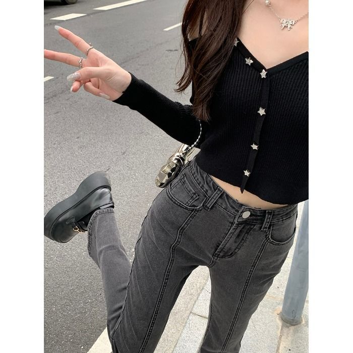 Spice Girls High Waist Micro Flared Jeans Women's Shorts Autumn and Winter New Straight Slim Slim Fit All-match Mopping Pants Trendy