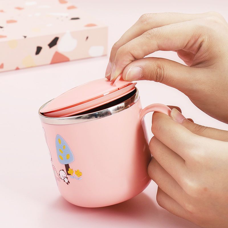 304 stainless steel children's water cup home baby kindergarten children drinking cup with cover cartoon learning drinking cup