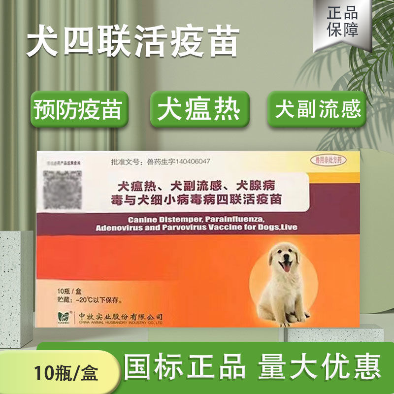 中牧犬四联疫苗预防犬瘟细小病毒犬流感犬腺病毒带稀释液犬疫苗【3月