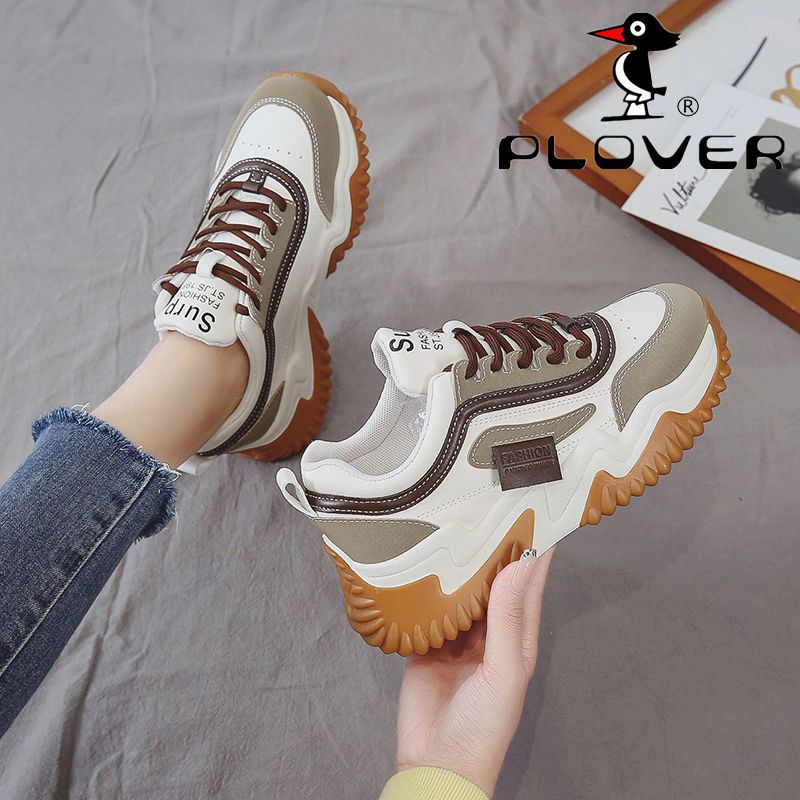 PLOVER啄木鳥高品質老爹鞋女2021年冬季新款加絨厚底休閒運動鞋潮
