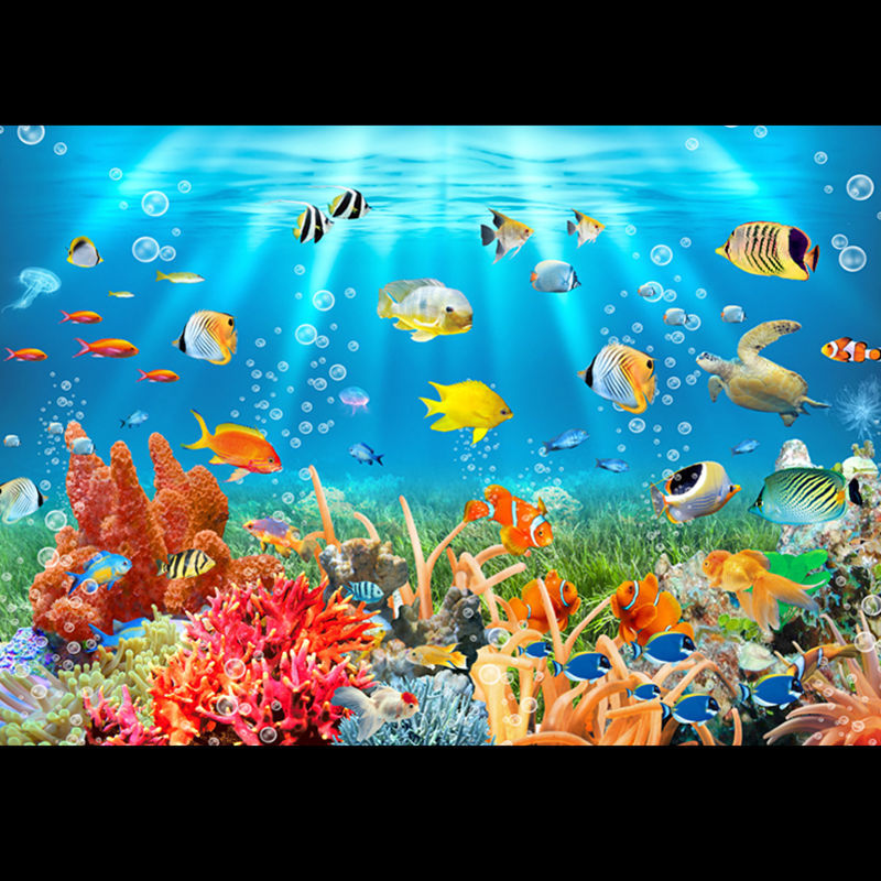 鱼缸背景纸海底世界宁静致远造景高清图水族箱背景自粘外贴壁纸