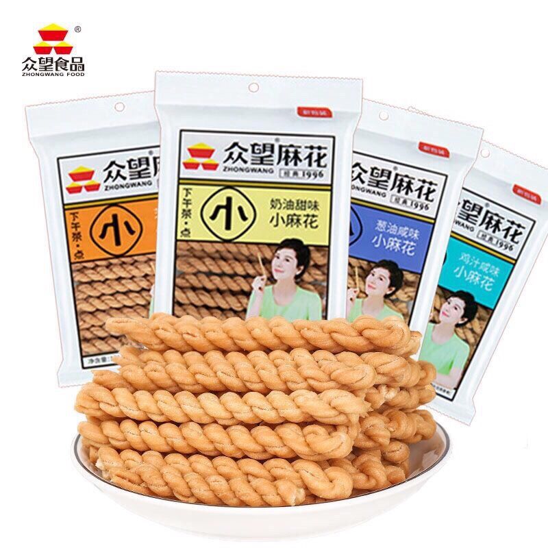 众望小麻花130g袋装零食糕点芝麻奶油甜葱油鸡汁咸香脆点心包邮