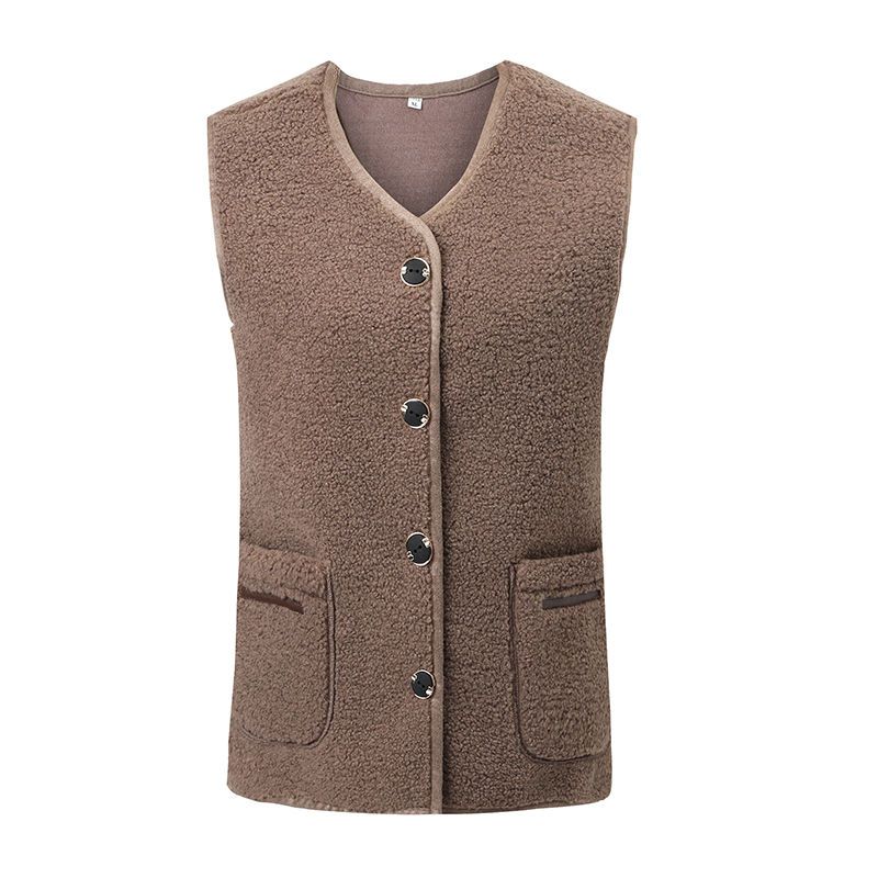 Middle-aged and elderly vest women's mothers wear waistcoat loose vest outside wearing collarless fur one spring new mandarin jacket