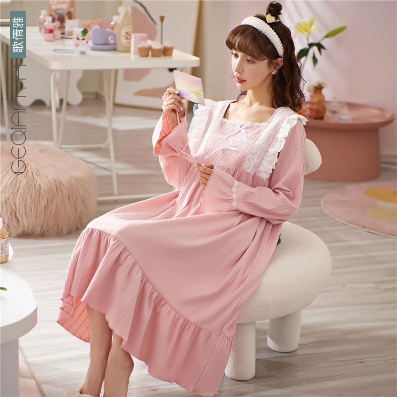 Songqianya princess nightdress female 2022 new cotton home clothes autumn and winter women's long-sleeved pajamas spring and autumn models