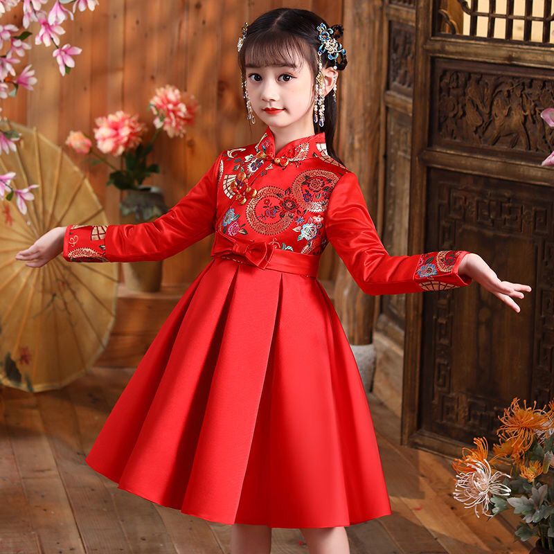 125800-儿童汉服女童冬季加绒古装超仙拜年服小女孩中国风唐装裙子演出服-详情图
