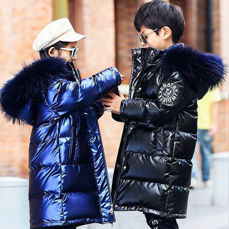 Children's clothing boy's down cotton coat 2022 winter new middle and big children's foreign style middle and long thickened coat tide