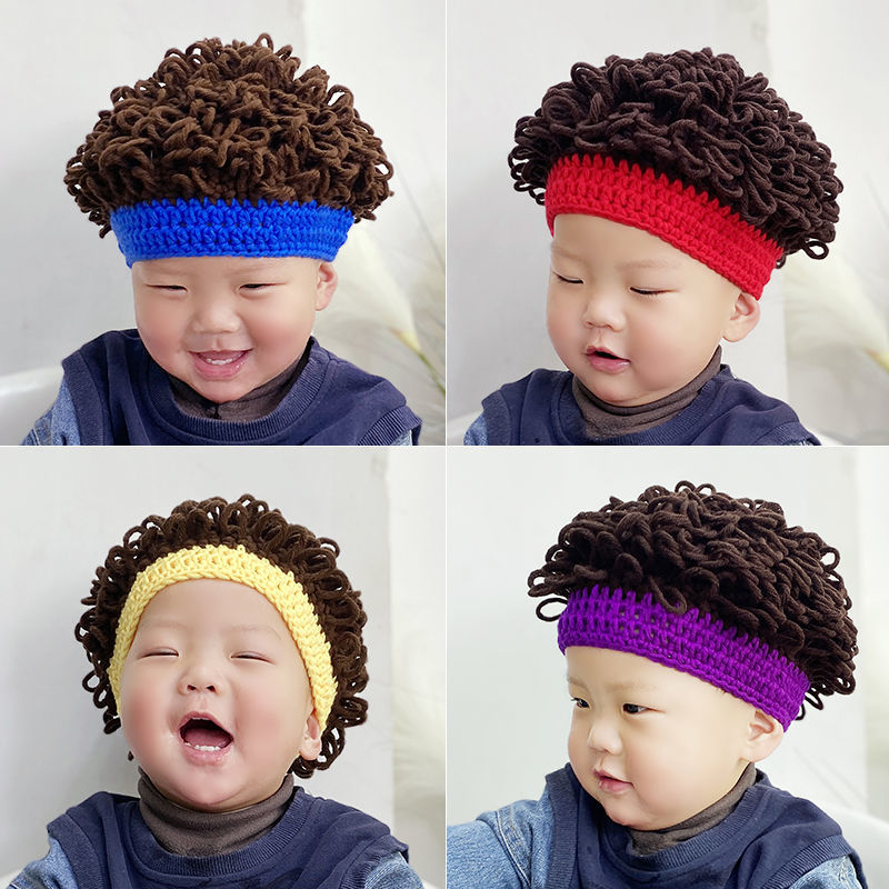 小孩搞笑帽子男女宝宝可爱假发帽子网红个性头发套儿童街舞卷发帽
