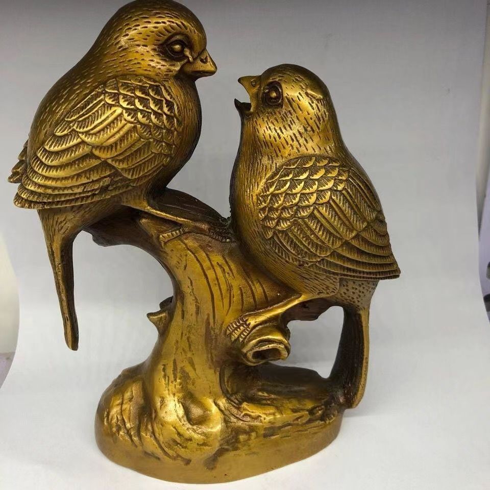 工艺品 古玩收藏 乾隆年制纯铜双喜临门摆件黄铜铜器家居装饰收藏