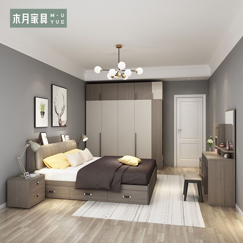 木月北欧卧室全套家具高箱储物床衣柜现代简约成套配套主卧婚房