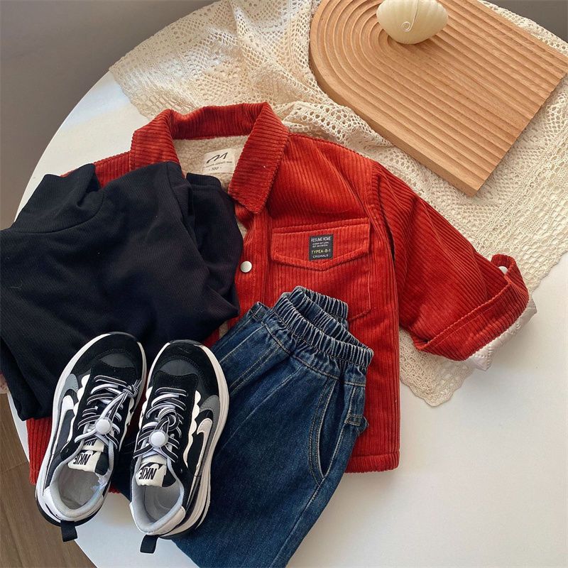 Boys and girls plus velvet and thickened children's coat corduroy  autumn and winter new fashion baby fashionable girl red