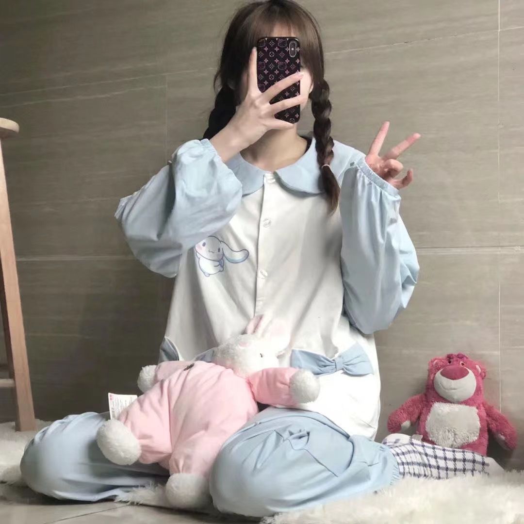 Japanese pajamas women's spring and autumn new doll collar sweet students can wear long-sleeved summer home service suit