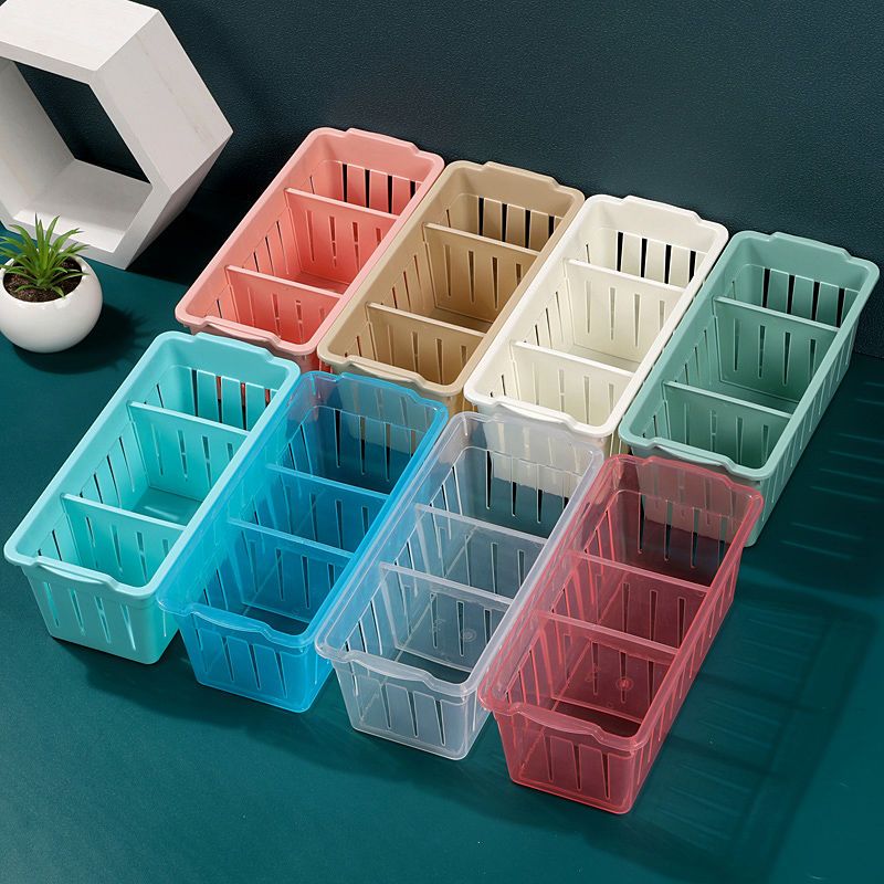分格长方形收纳筐桌面塑料厨房储物盒抽屉分格家用姜蒜杂物置物篮
