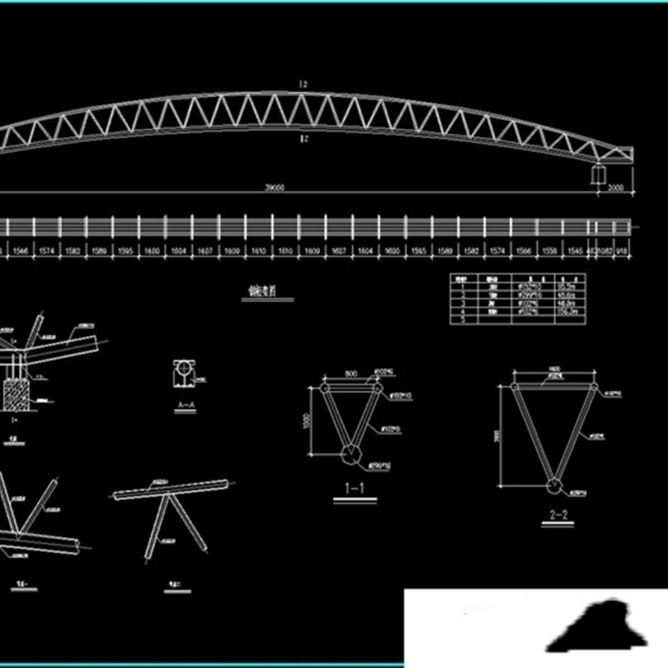 39米跨管桁架轻钢结构设计施工图cad图纸