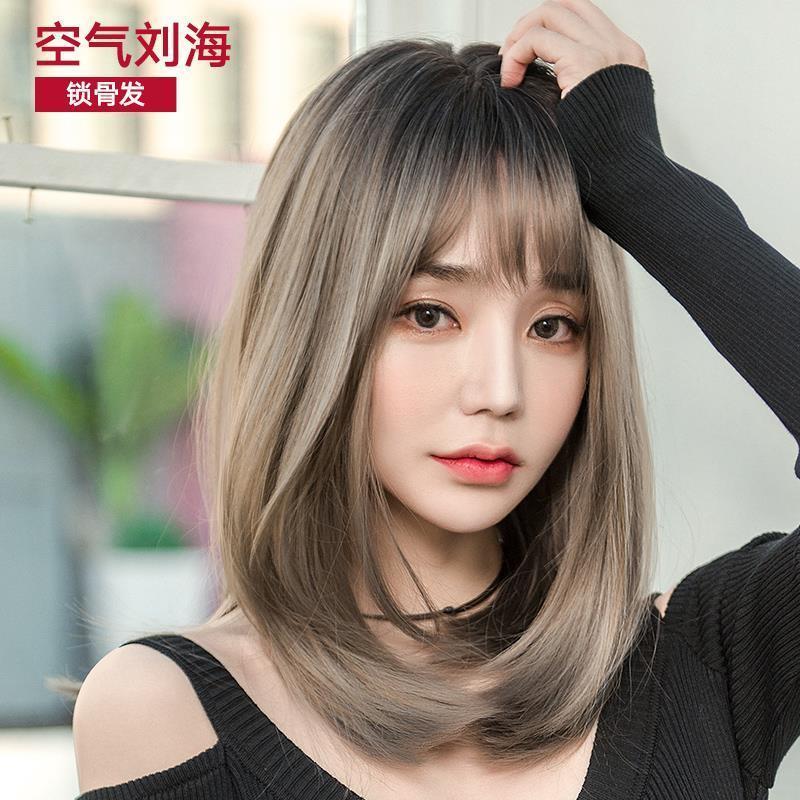 全修脸长发短发发套网红自然假发伪娘逼真发式锁骨女中头套长直发