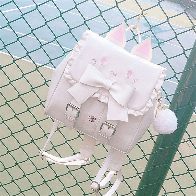 日系软妹少女心刺绣猫咪背包可爱蝴蝶结双肩包可爱萌女lolita书包