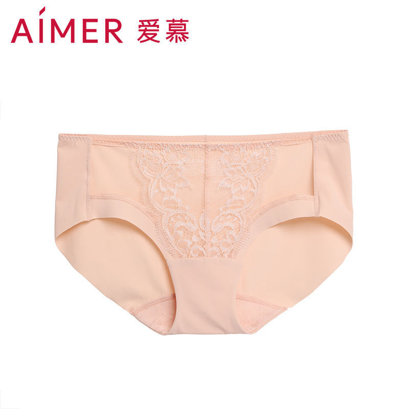 aimer爱慕cream低腰棉质蕾丝平角女士三角裤内裤am233091两条起拍