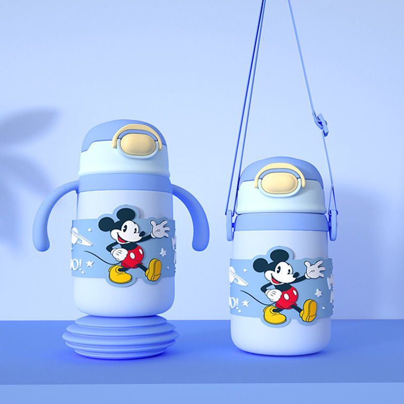 Disney Children's Straw Insulation Cup 316 Portable Handle Learning Drinking Cup Strap Baby Gravity Ball Water Cup
