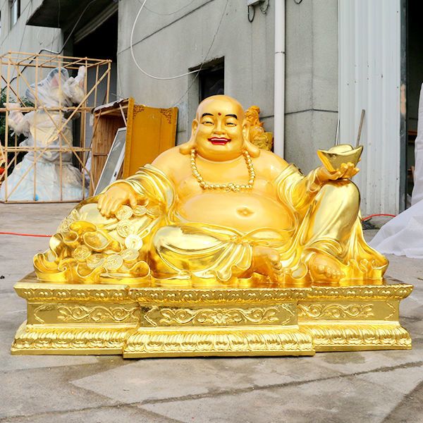 80厘米方台大肚弥勒佛佛像贴金元宝佛乐佛笑佛招财弥勒佛树脂神像【15
