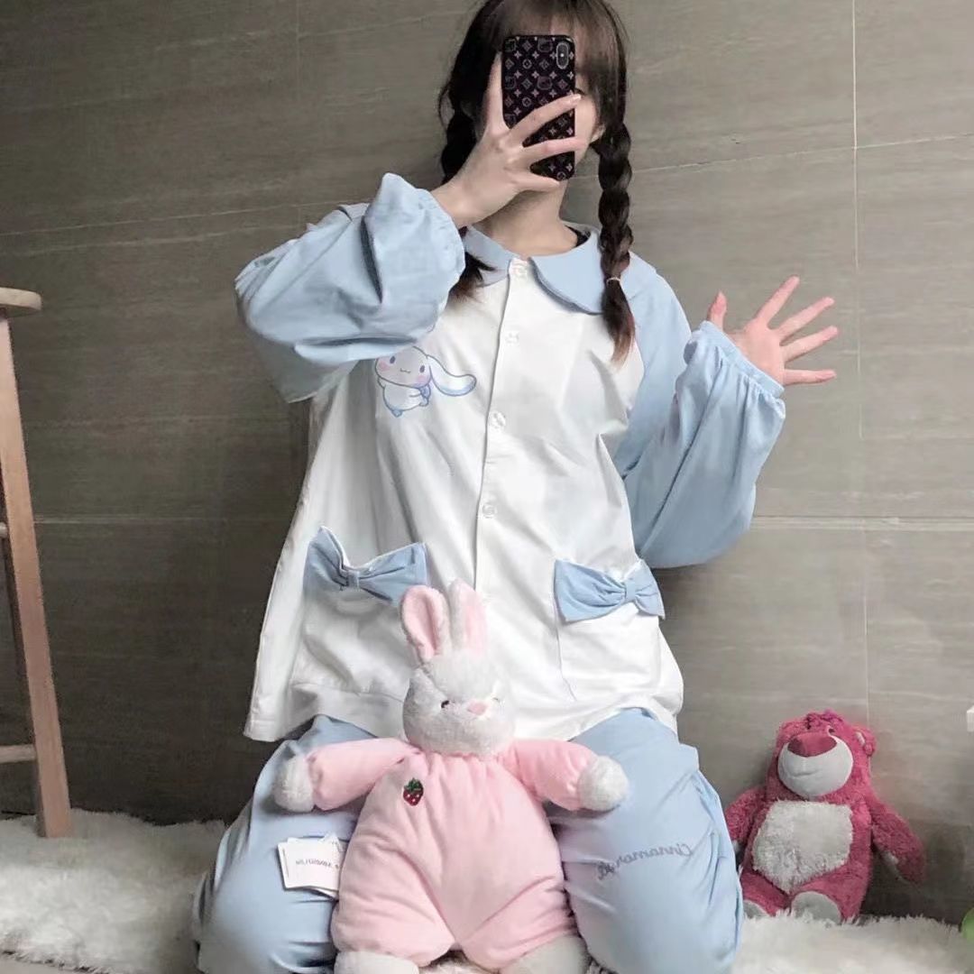 Japanese pajamas women's spring and autumn new doll collar sweet students can wear long-sleeved summer home service suit
