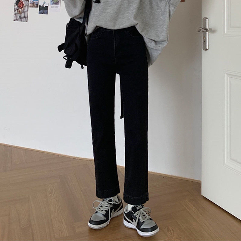 高腰直筒寬鬆牛仔褲女春秋季新款小個子大碼顯瘦彈力九分褲子