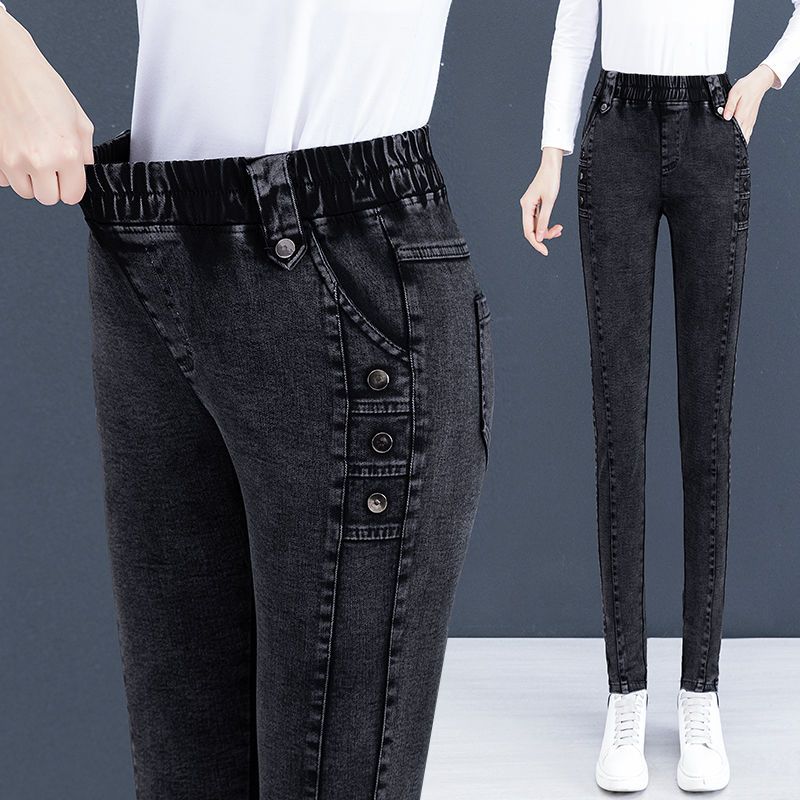 2022 new high waist thin skinny jeans women's autumn and winter pants all-match slim elastic pencil pants