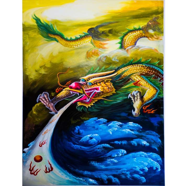 青龙画龙吐水中国龙镇宅风水画招财画宿舍房间装饰画镇宅青龙91
