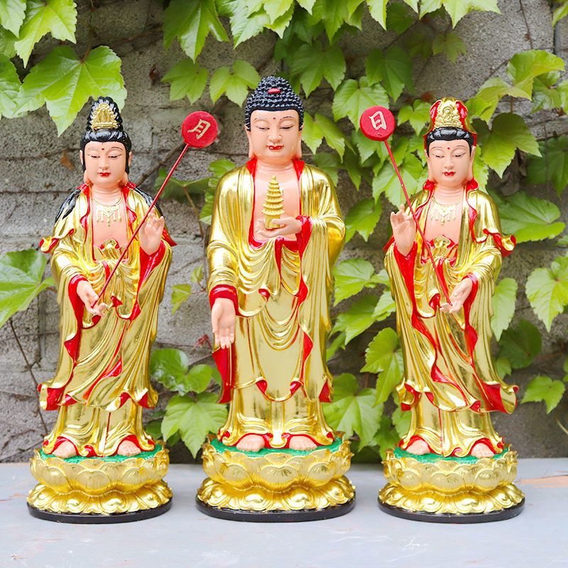 东方三圣佛像12寸16寸药师佛日光菩萨月光菩萨家居供奉树脂摆件【3月