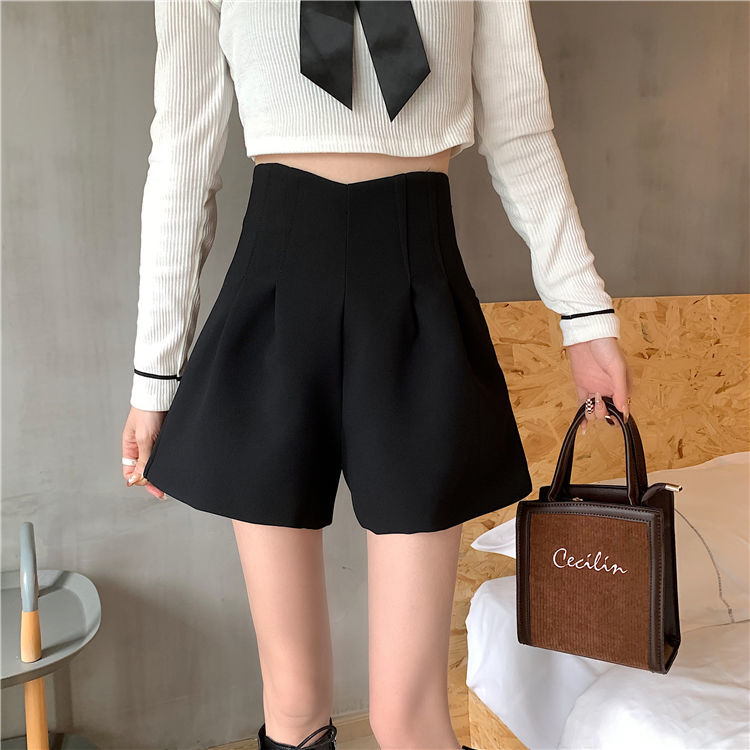  spring and summer new large size fat mm shorts women's high waist outerwear A-line wide-leg pants look thin black casual hot pants