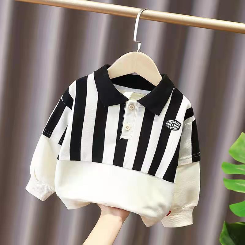 Boys sweater spring and autumn children's lapel polo shirt 2022 new handsome children's baby striped bottoming top