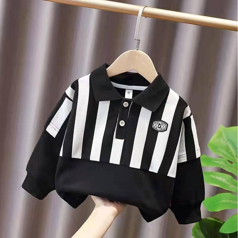 Boys sweater spring and autumn children's lapel polo shirt 2022 new handsome children's baby striped bottoming top