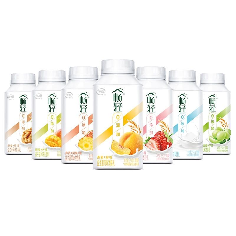伊利畅轻酸奶燕麦黄桃草莓凤梨芒果青提果粒生牛乳发酵瓶装250克